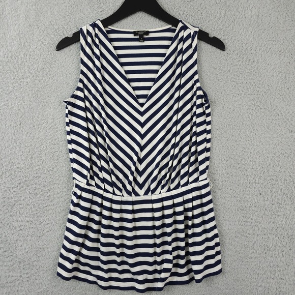 Talbots Shirt Womens P Blue White Striped Peplum Pleated Sleeveless Tank Top - Picture 1 of 9